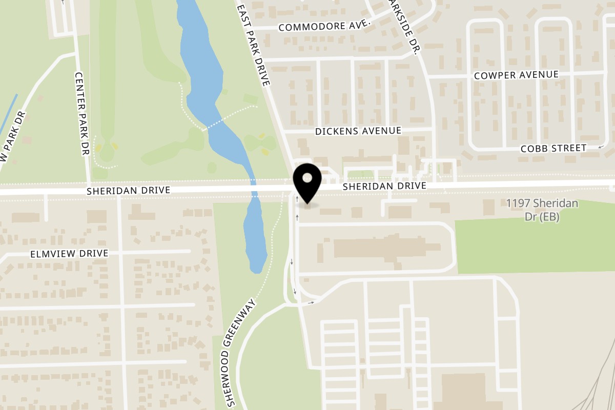 Map showing the location of Delhi Palace Of Buffalo on 1051 Sheridan Dr in Tonawanda